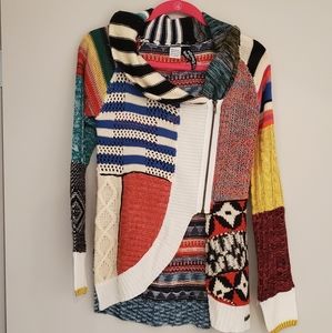 Multicolor Patchwork Knit Women's Sweater with Zip Detail